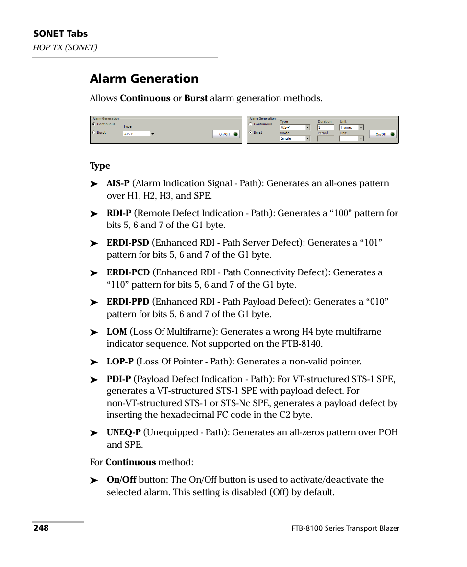 Alarm generation | EXFO FTB-8100 Series Transport Blazer for FTB-500 User Manual | Page 262 / 719