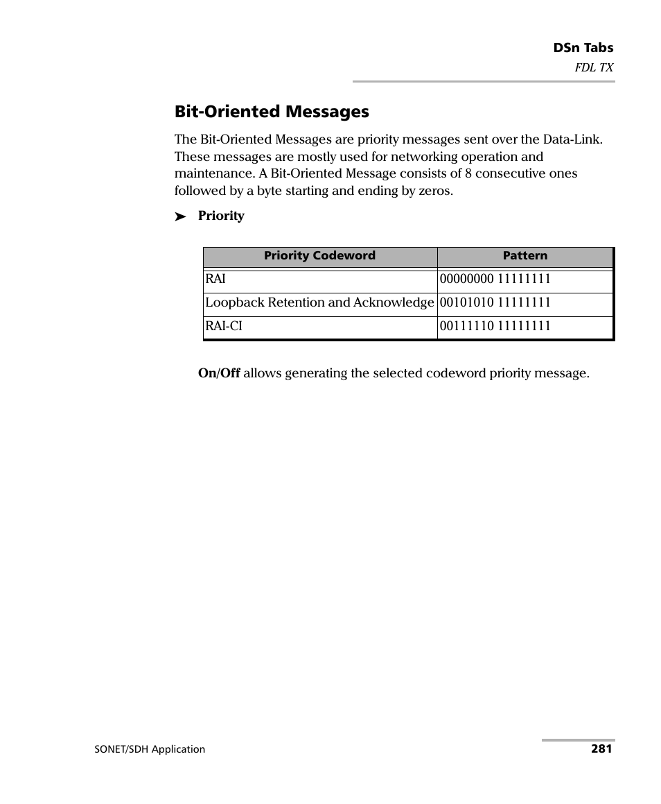 Bit-oriented messages | EXFO FTB-8100 Series Transport Blazer for FTB-500 User Manual | Page 295 / 719