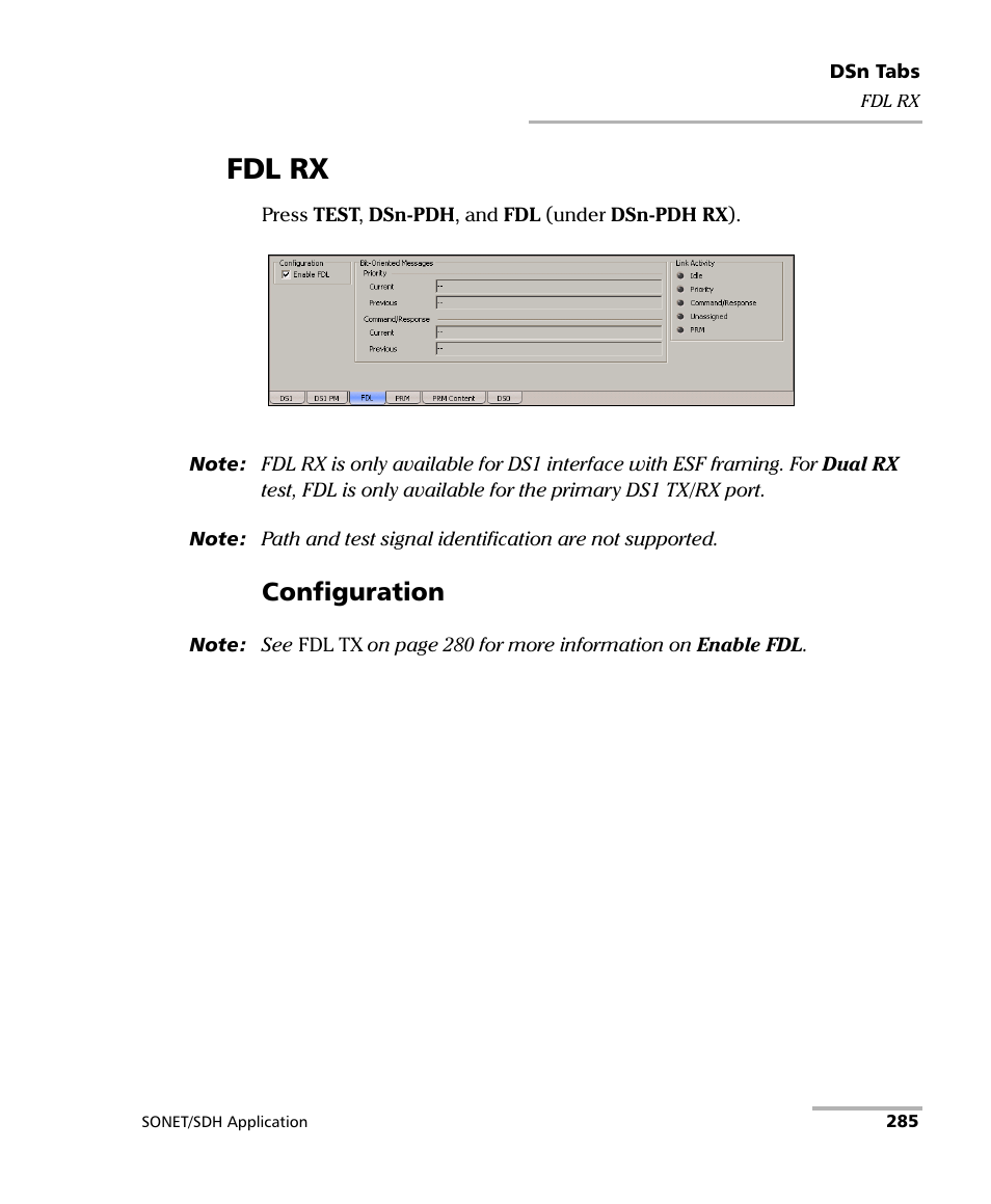 Fdl rx, Configuration | EXFO FTB-8100 Series Transport Blazer for FTB-500 User Manual | Page 299 / 719