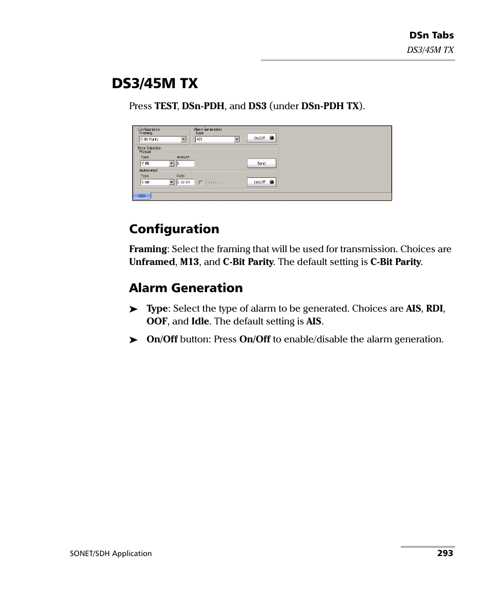 Ds3/45m tx, Configuration, Alarm generation | EXFO FTB-8100 Series Transport Blazer for FTB-500 User Manual | Page 307 / 719