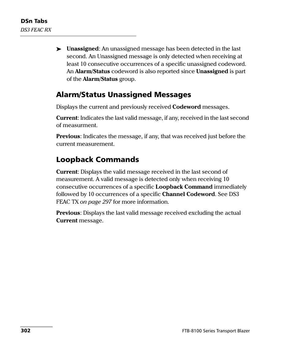 Alarm/status unassigned messages, Loopback commands | EXFO FTB-8100 Series Transport Blazer for FTB-500 User Manual | Page 316 / 719