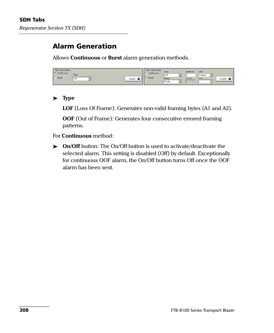 Alarm generation | EXFO FTB-8100 Series Transport Blazer for FTB-500 User Manual | Page 322 / 719