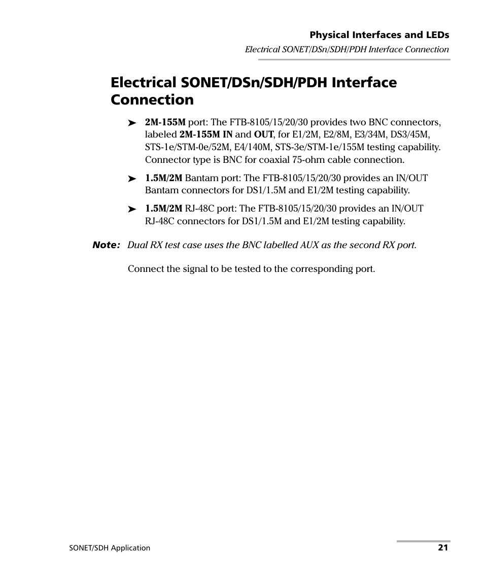 Electrical sonet/dsn/sdh/pdh interface connection | EXFO FTB-8100 Series Transport Blazer for FTB-500 User Manual | Page 35 / 719