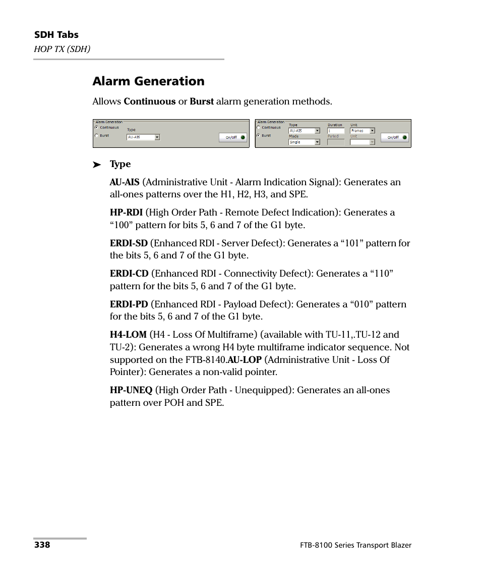 Alarm generation | EXFO FTB-8100 Series Transport Blazer for FTB-500 User Manual | Page 352 / 719