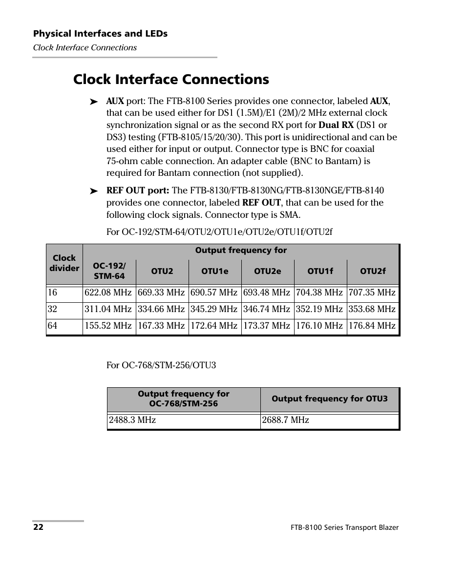 Clock interface connections | EXFO FTB-8100 Series Transport Blazer for FTB-500 User Manual | Page 36 / 719