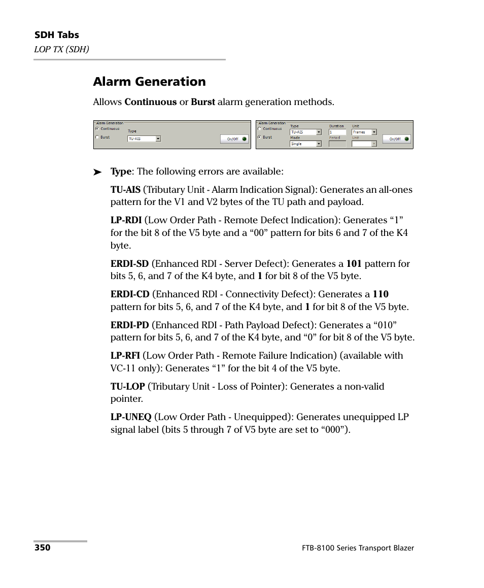 Alarm generation | EXFO FTB-8100 Series Transport Blazer for FTB-500 User Manual | Page 364 / 719