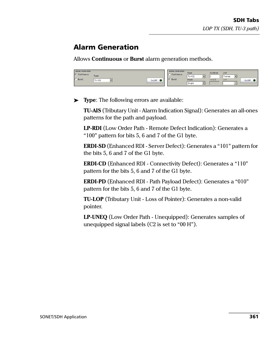 Alarm generation | EXFO FTB-8100 Series Transport Blazer for FTB-500 User Manual | Page 375 / 719