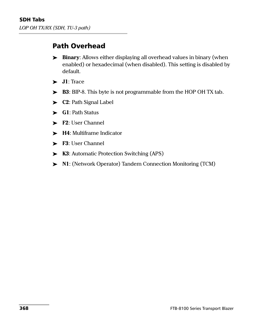 Path overhead | EXFO FTB-8100 Series Transport Blazer for FTB-500 User Manual | Page 382 / 719