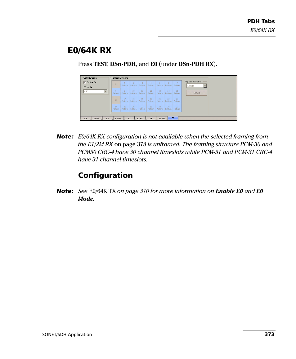 E0/64k rx, Configuration | EXFO FTB-8100 Series Transport Blazer for FTB-500 User Manual | Page 387 / 719