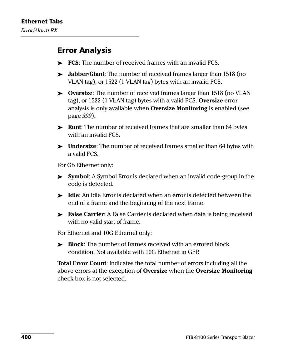 Error analysis | EXFO FTB-8100 Series Transport Blazer for FTB-500 User Manual | Page 414 / 719