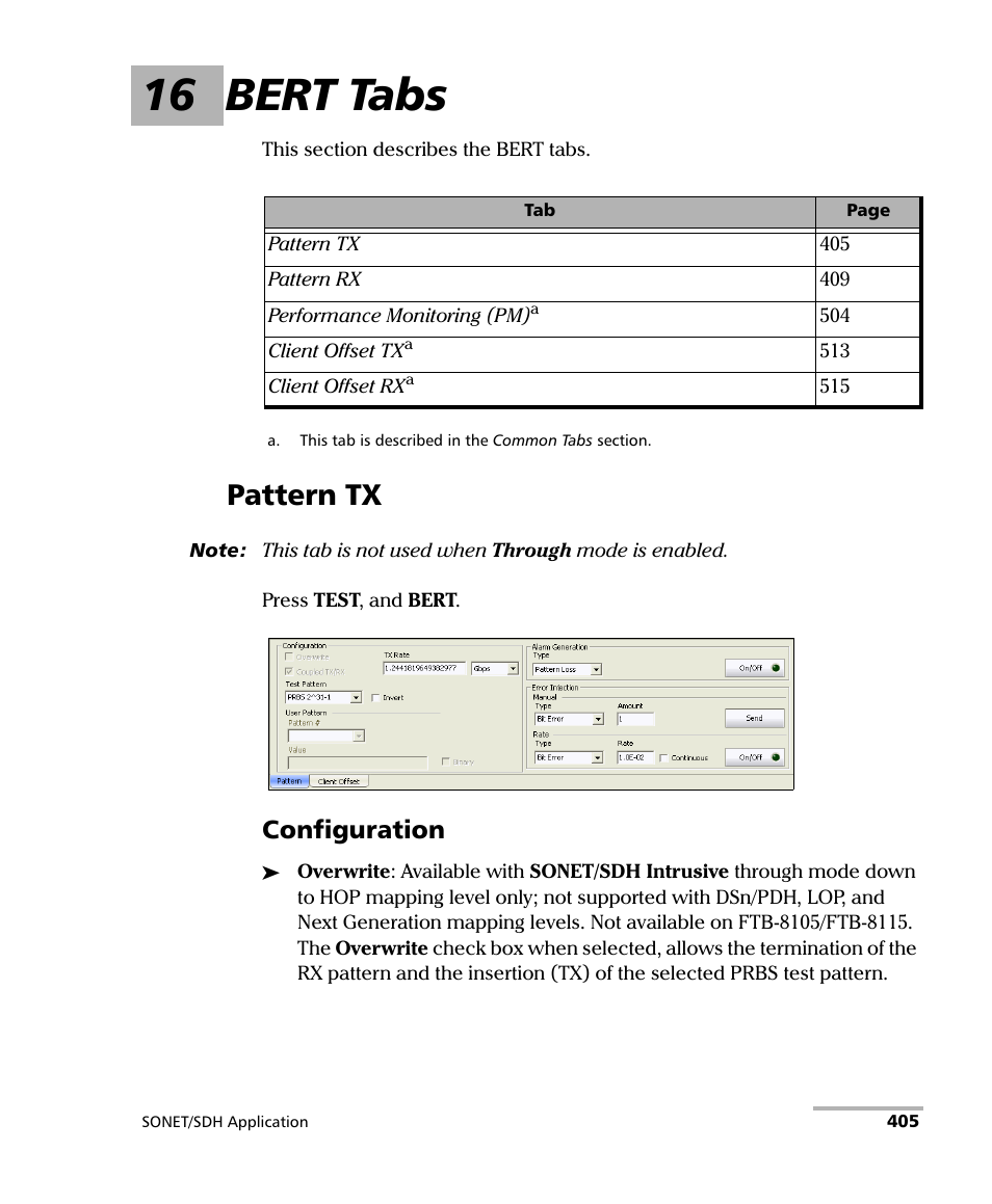 16 bert tabs, Pattern tx, Configuration | EXFO FTB-8100 Series Transport Blazer for FTB-500 User Manual | Page 419 / 719