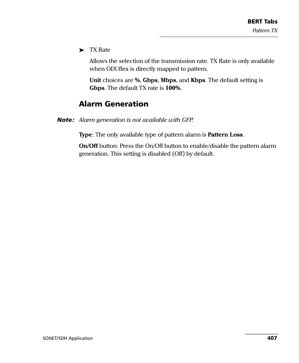Alarm generation | EXFO FTB-8100 Series Transport Blazer for FTB-500 User Manual | Page 421 / 719