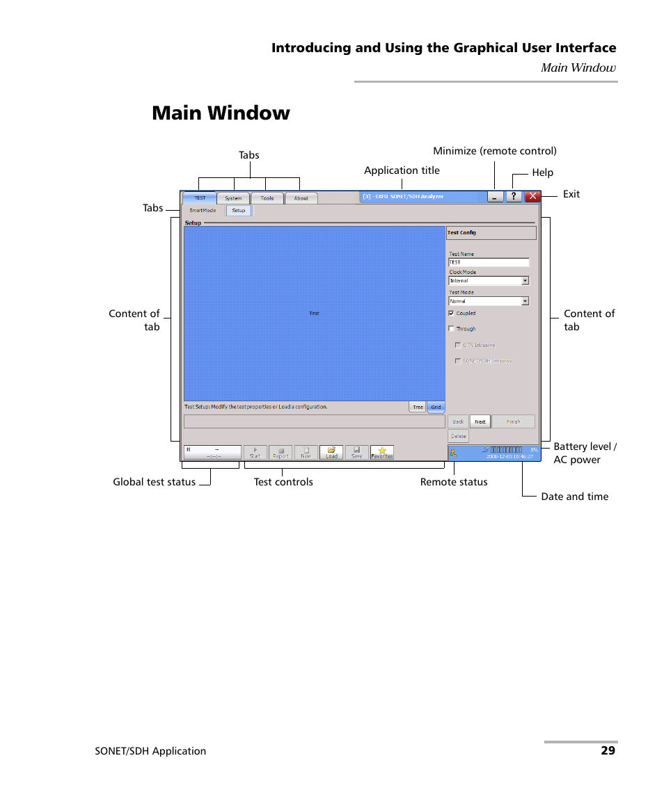 Main window | EXFO FTB-8100 Series Transport Blazer for FTB-500 User Manual | Page 43 / 719