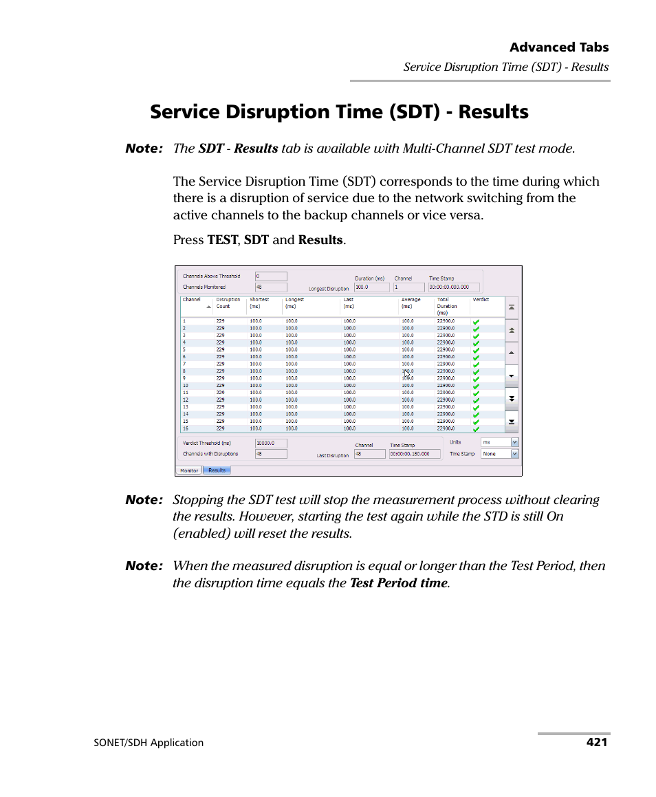 Service disruption time (sdt) - results | EXFO FTB-8100 Series Transport Blazer for FTB-500 User Manual | Page 435 / 719