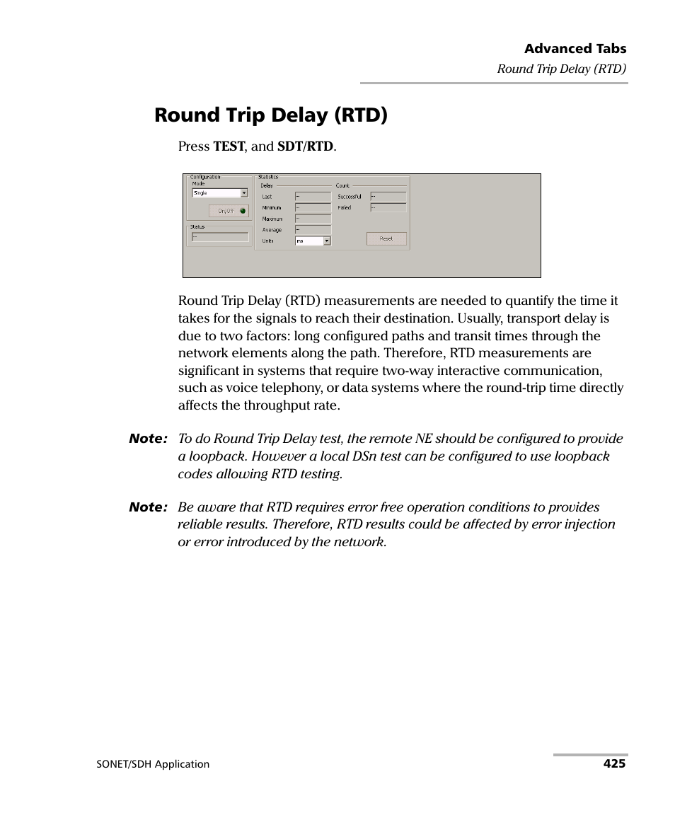 Round trip delay (rtd) | EXFO FTB-8100 Series Transport Blazer for FTB-500 User Manual | Page 439 / 719