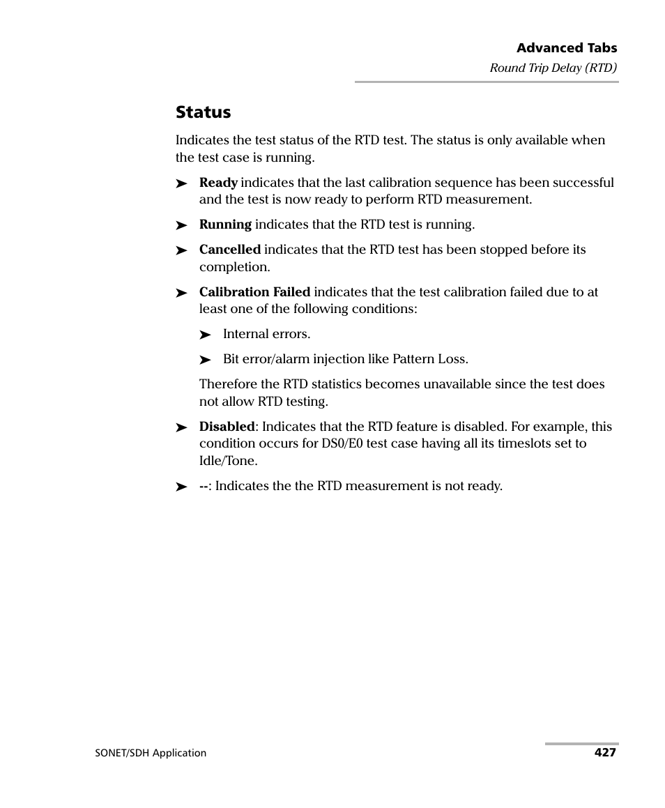 Status | EXFO FTB-8100 Series Transport Blazer for FTB-500 User Manual | Page 441 / 719