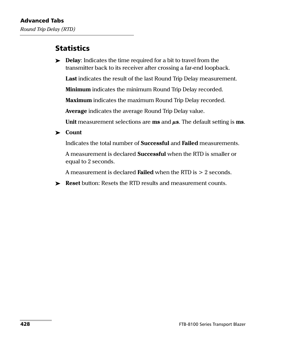 Statistics | EXFO FTB-8100 Series Transport Blazer for FTB-500 User Manual | Page 442 / 719