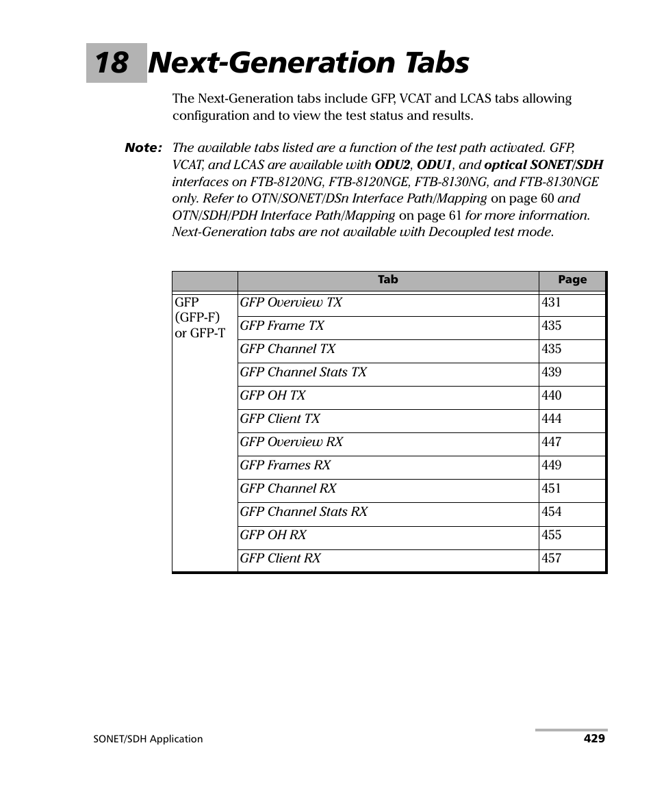18 next-generation tabs | EXFO FTB-8100 Series Transport Blazer for FTB-500 User Manual | Page 443 / 719