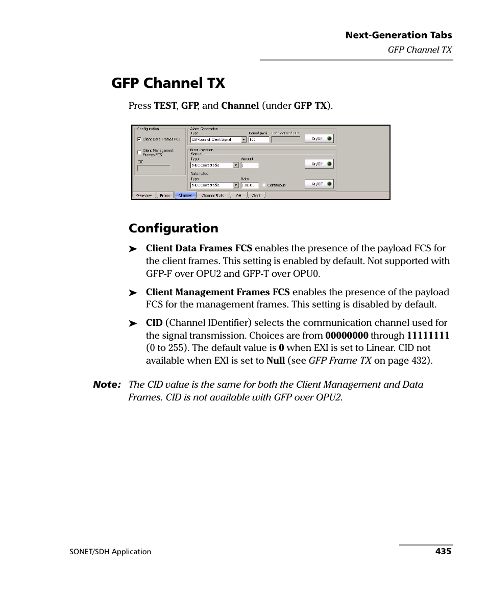 Gfp channel tx, Configuration | EXFO FTB-8100 Series Transport Blazer for FTB-500 User Manual | Page 449 / 719