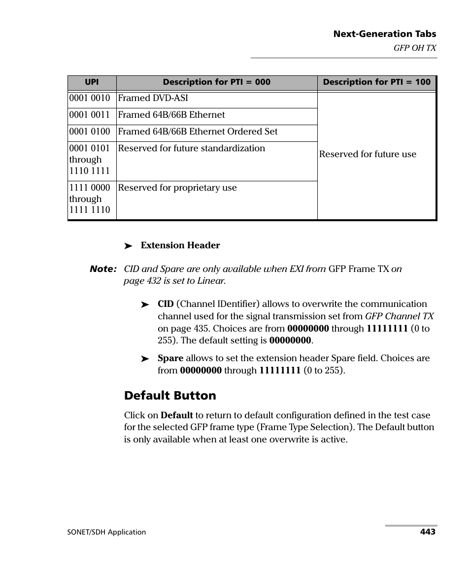 Default button | EXFO FTB-8100 Series Transport Blazer for FTB-500 User Manual | Page 457 / 719