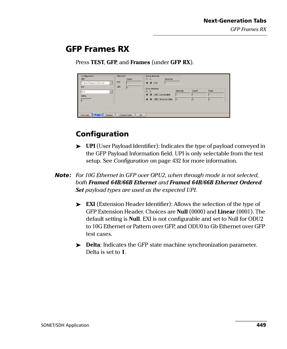 Gfp frames rx, Configuration | EXFO FTB-8100 Series Transport Blazer for FTB-500 User Manual | Page 463 / 719