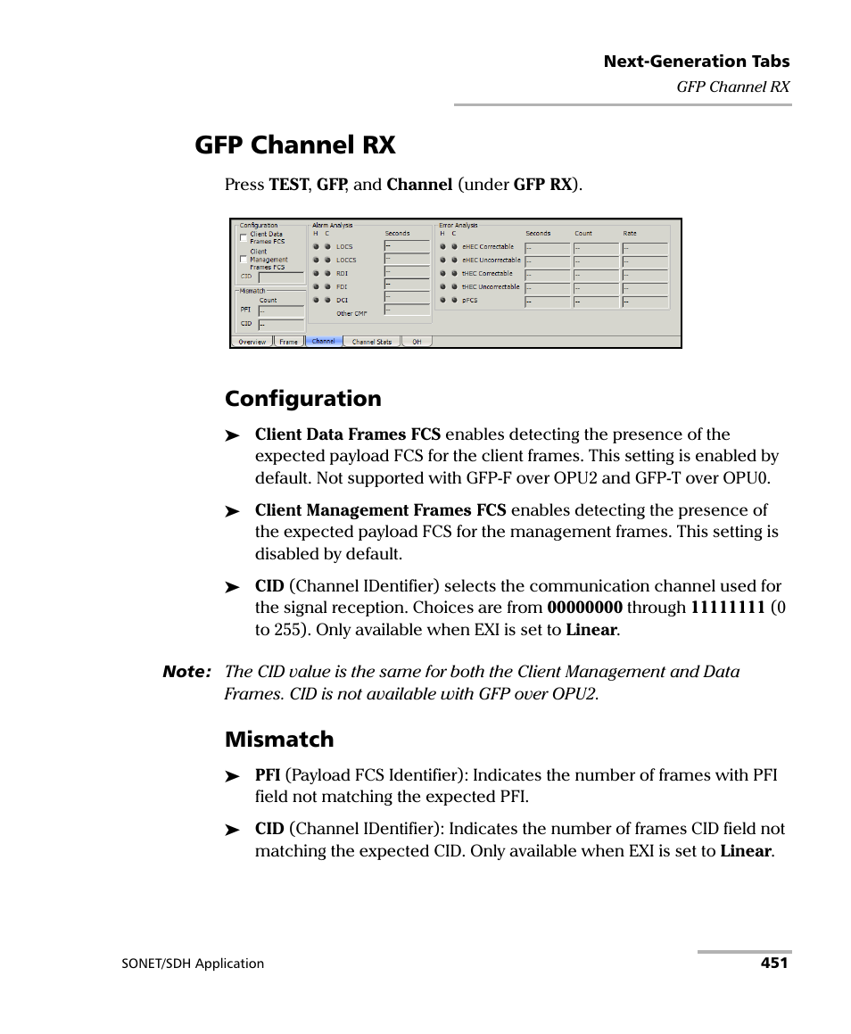 Gfp channel rx, Configuration, Mismatch | EXFO FTB-8100 Series Transport Blazer for FTB-500 User Manual | Page 465 / 719