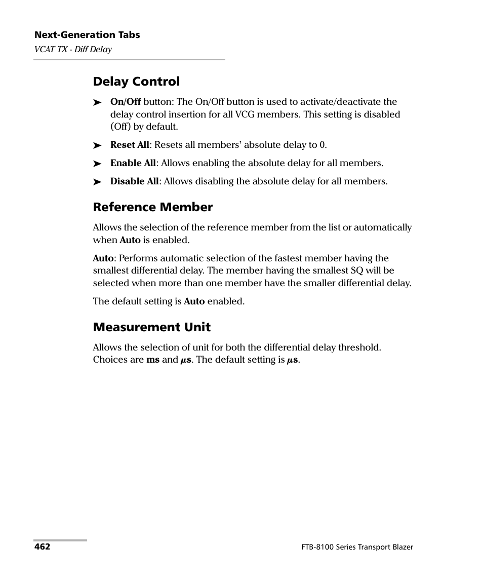 Delay control, Reference member, Measurement unit | EXFO FTB-8100 Series Transport Blazer for FTB-500 User Manual | Page 476 / 719