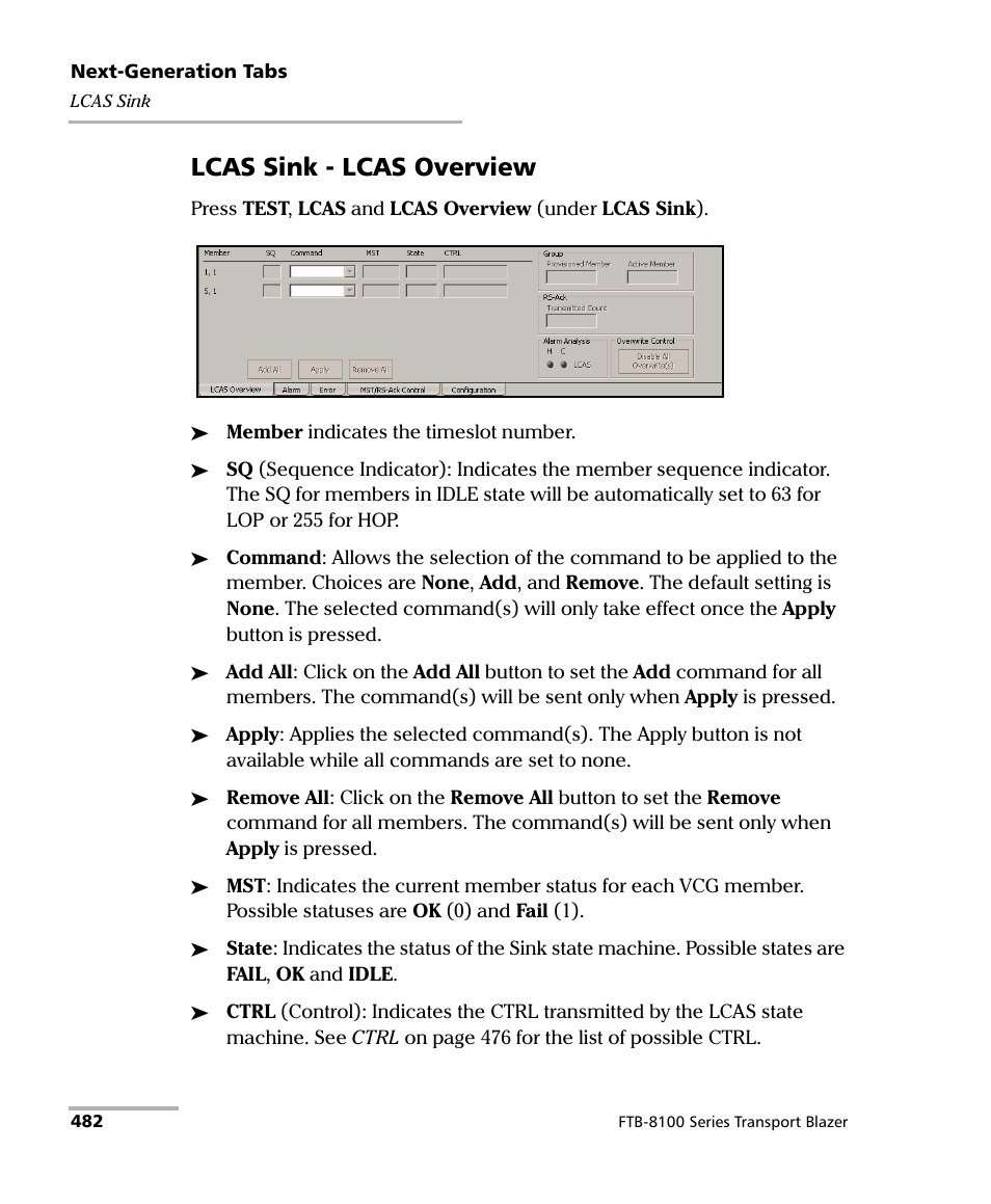 Lcas sink - lcas overview | EXFO FTB-8100 Series Transport Blazer for FTB-500 User Manual | Page 496 / 719