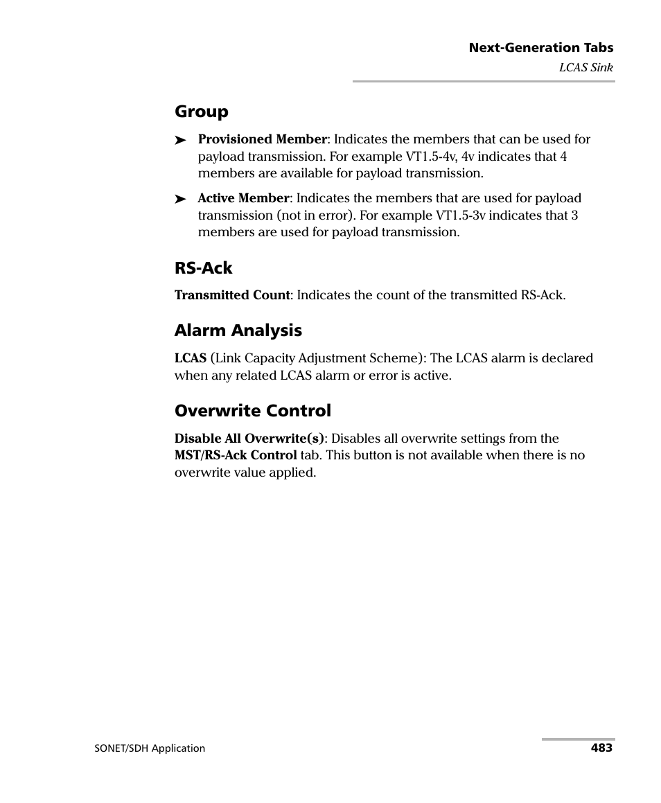 Group, Rs-ack, Alarm analysis | Overwrite control | EXFO FTB-8100 Series Transport Blazer for FTB-500 User Manual | Page 497 / 719