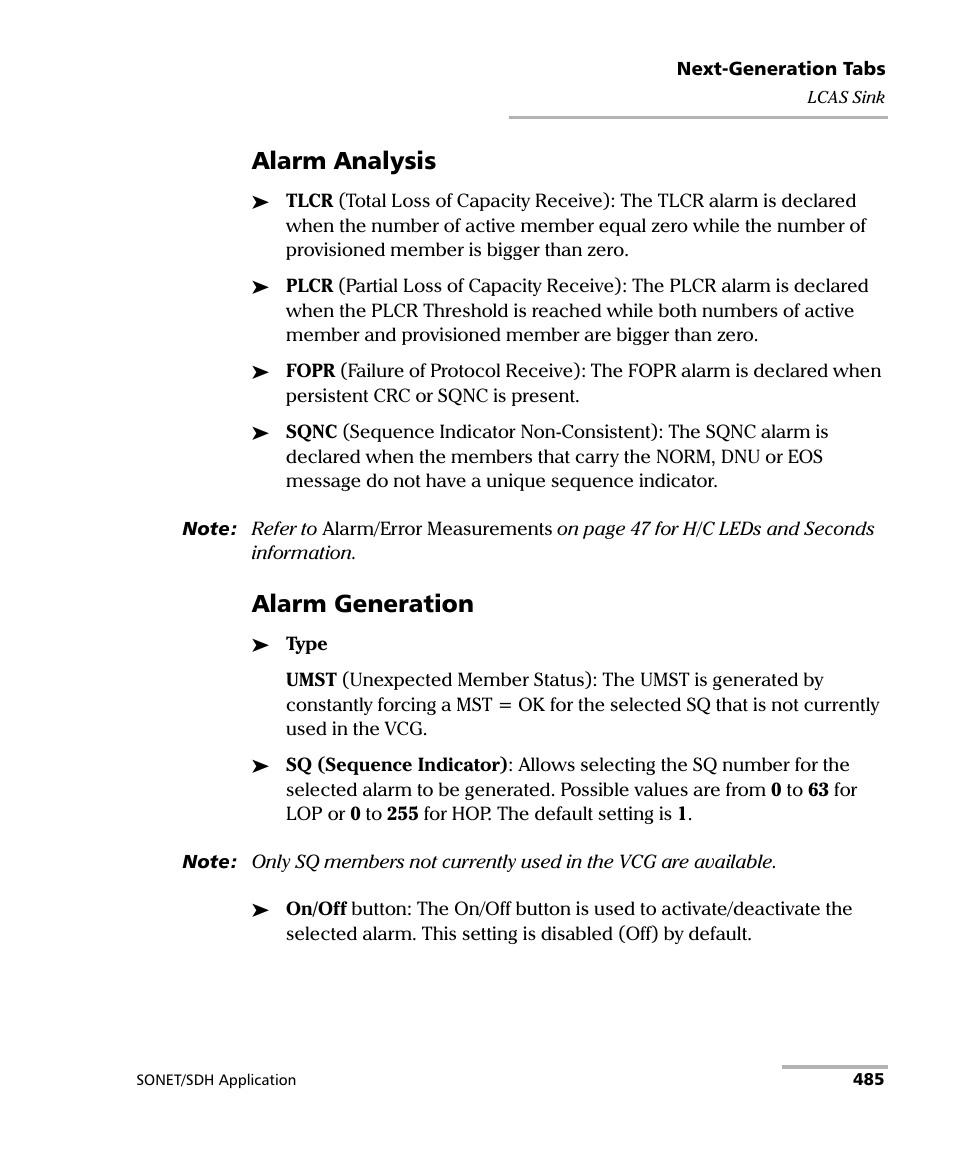 Alarm analysis, Alarm generation | EXFO FTB-8100 Series Transport Blazer for FTB-500 User Manual | Page 499 / 719