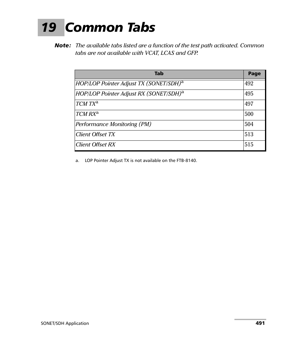 19 common tabs, Common tabs se, Common tabs sectio | Common tabs | EXFO FTB-8100 Series Transport Blazer for FTB-500 User Manual | Page 505 / 719