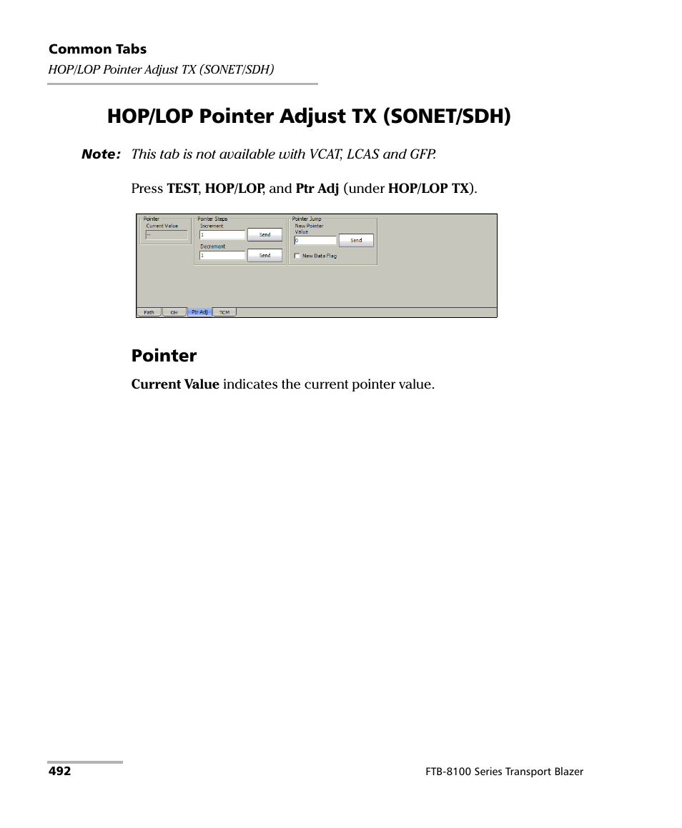 Hop/lop pointer adjust tx (sonet/sdh), Pointer | EXFO FTB-8100 Series Transport Blazer for FTB-500 User Manual | Page 506 / 719