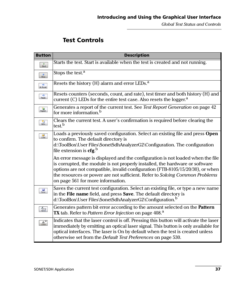 Test controls | EXFO FTB-8100 Series Transport Blazer for FTB-500 User Manual | Page 51 / 719