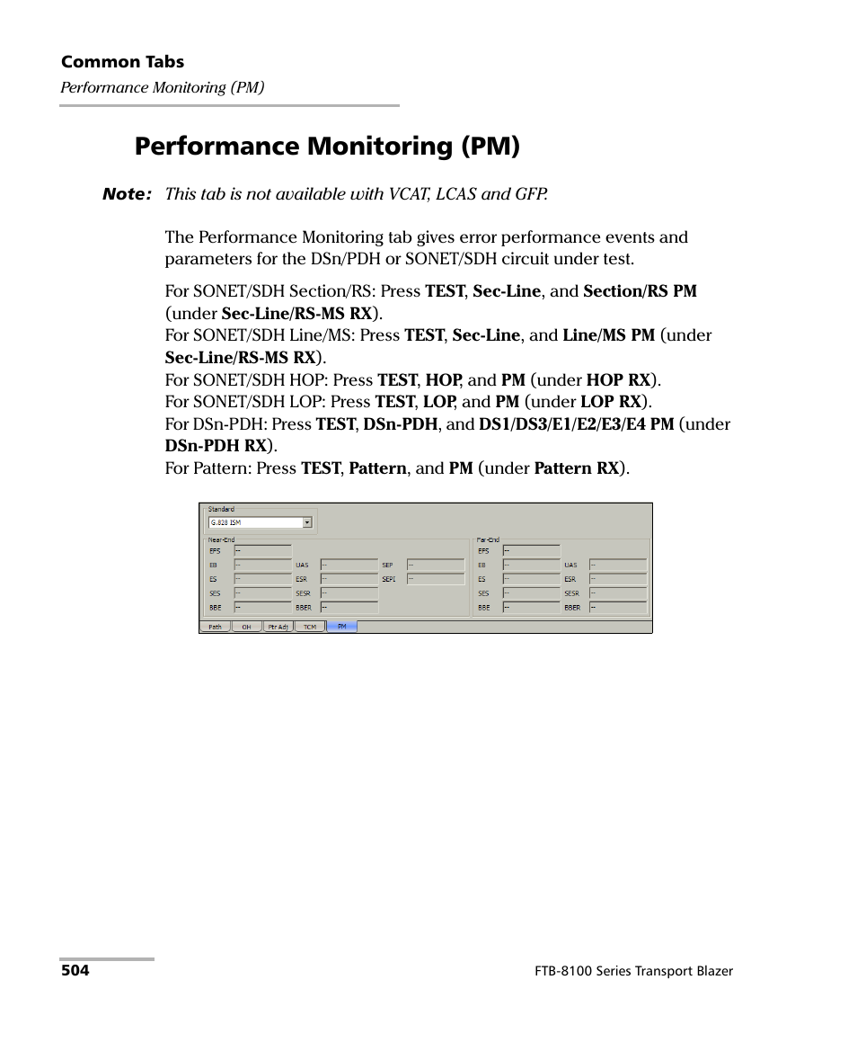 Performance monitoring (pm) | EXFO FTB-8100 Series Transport Blazer for FTB-500 User Manual | Page 518 / 719