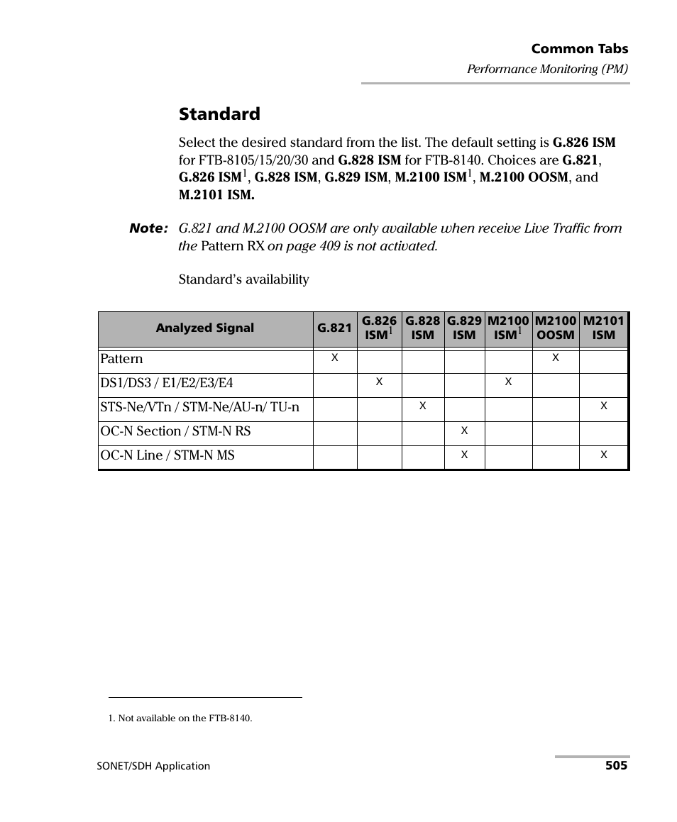 Standard | EXFO FTB-8100 Series Transport Blazer for FTB-500 User Manual | Page 519 / 719