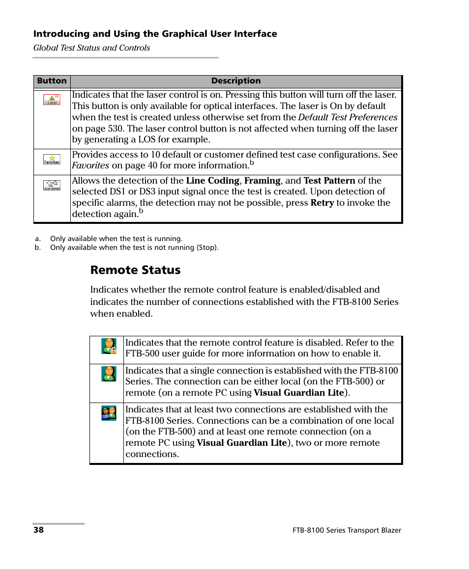 Remote status | EXFO FTB-8100 Series Transport Blazer for FTB-500 User Manual | Page 52 / 719