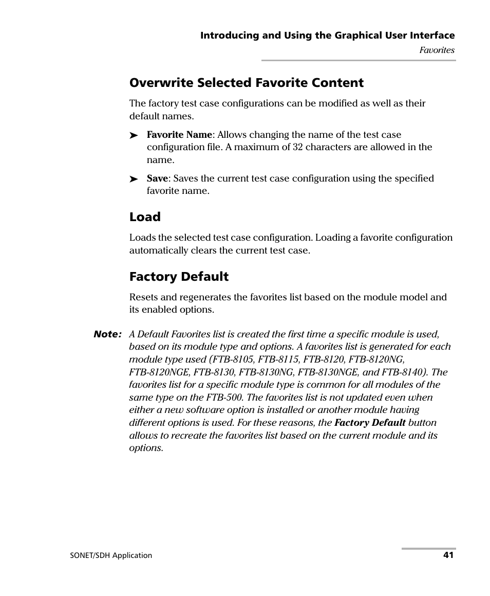 Overwrite selected favorite content, Load, Factory default | EXFO FTB-8100 Series Transport Blazer for FTB-500 User Manual | Page 55 / 719