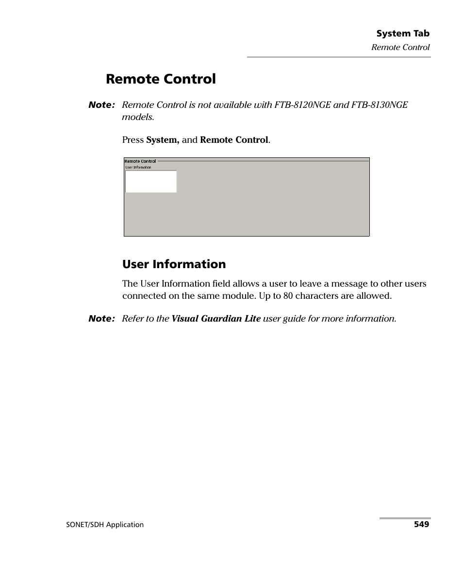 Remote control, User information | EXFO FTB-8100 Series Transport Blazer for FTB-500 User Manual | Page 563 / 719