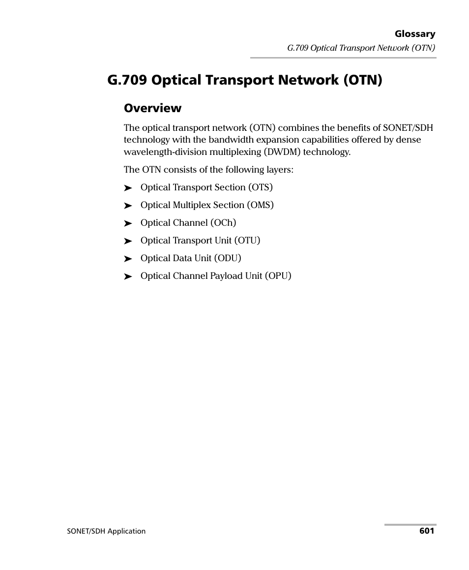 G.709 optical transport network (otn), Overview | EXFO FTB-8100 Series Transport Blazer for FTB-500 User Manual | Page 615 / 719