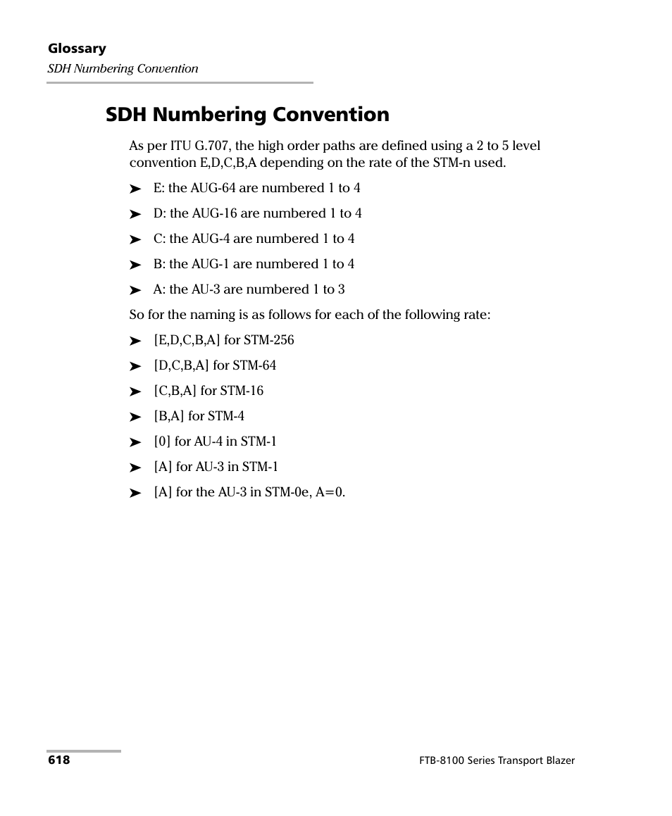 Sdh numbering convention | EXFO FTB-8100 Series Transport Blazer for FTB-500 User Manual | Page 632 / 719