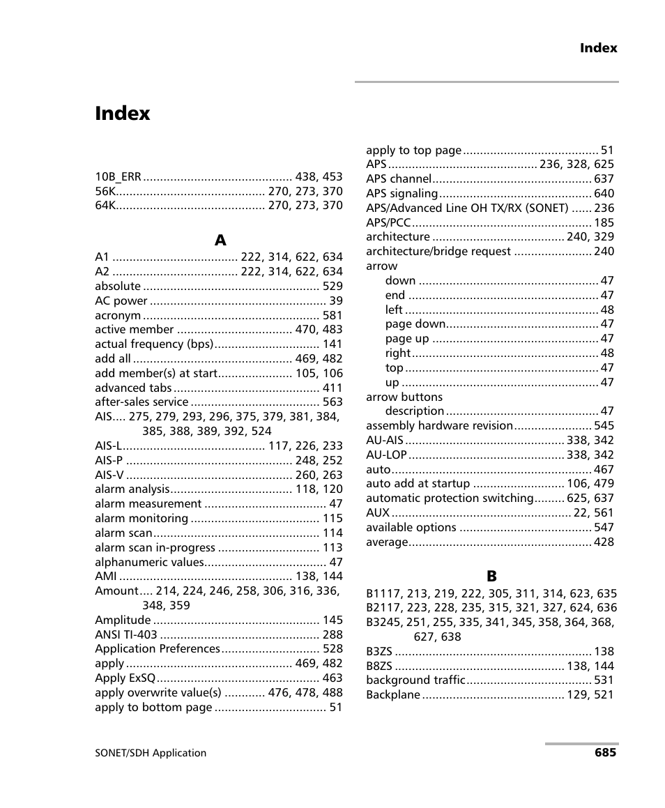Index | EXFO FTB-8100 Series Transport Blazer for FTB-500 User Manual | Page 699 / 719