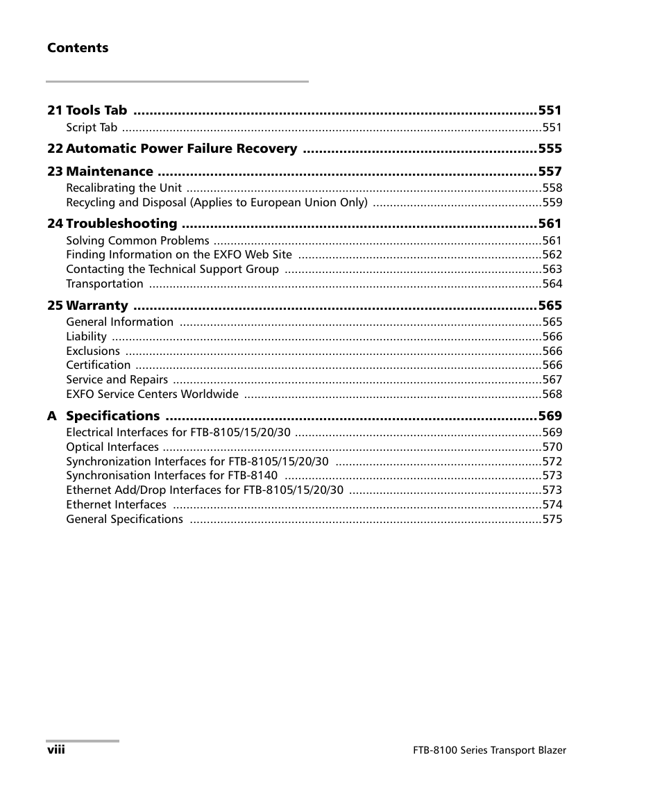 EXFO FTB-8100 Series Transport Blazer for FTB-500 User Manual | Page 8 / 719