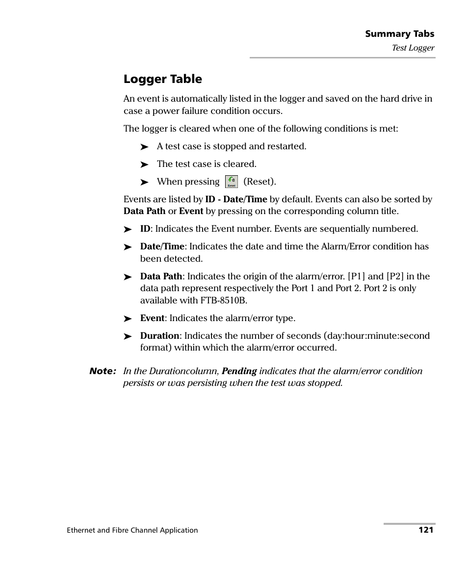 Logger table | EXFO FTB-8500 Series for FTB-200 User Manual | Page 135 / 513