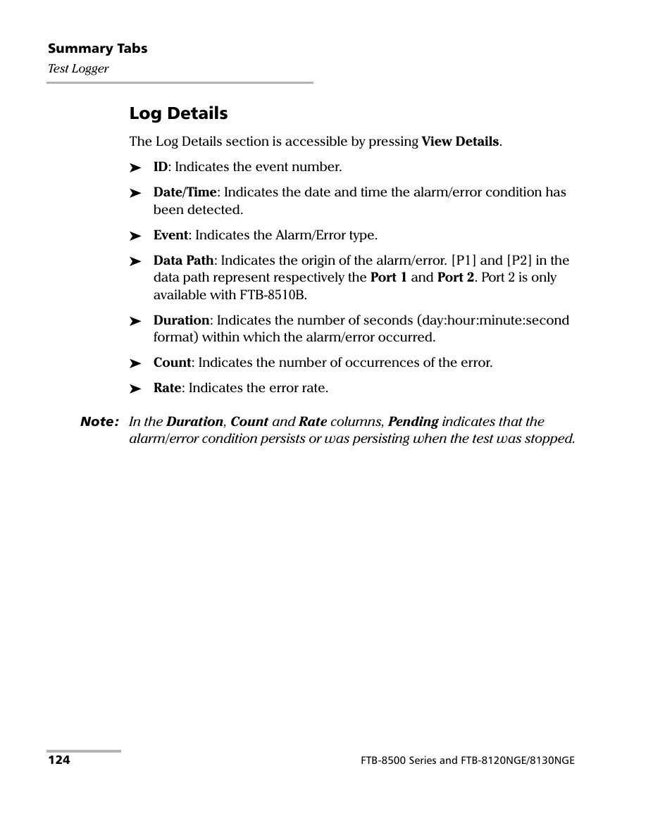 Log details | EXFO FTB-8500 Series for FTB-200 User Manual | Page 138 / 513