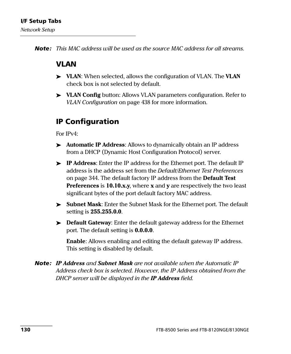 Vlan, Ip configuration | EXFO FTB-8500 Series for FTB-200 User Manual | Page 144 / 513