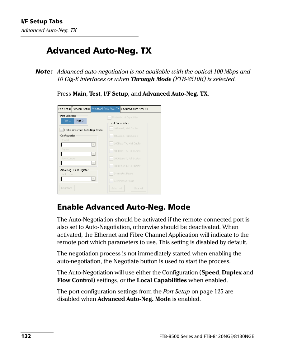 Advanced auto-neg. tx, Enable advanced auto-neg. mode, Ed when advanced auto-neg | EXFO FTB-8500 Series for FTB-200 User Manual | Page 146 / 513