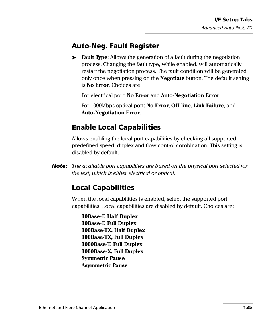 Auto-neg. fault register, Enable local capabilities, Local capabilities | EXFO FTB-8500 Series for FTB-200 User Manual | Page 149 / 513