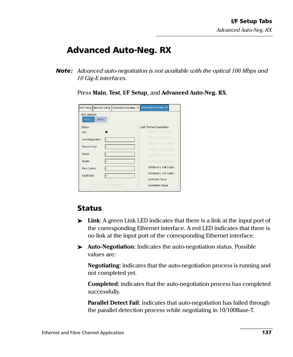Advanced auto-neg. rx, Status | EXFO FTB-8500 Series for FTB-200 User Manual | Page 151 / 513
