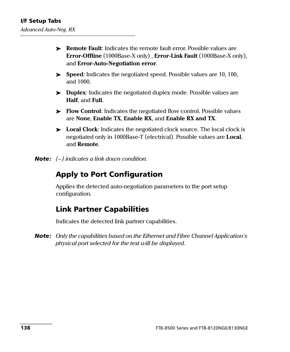 Apply to port configuration, Link partner capabilities | EXFO FTB-8500 Series for FTB-200 User Manual | Page 152 / 513
