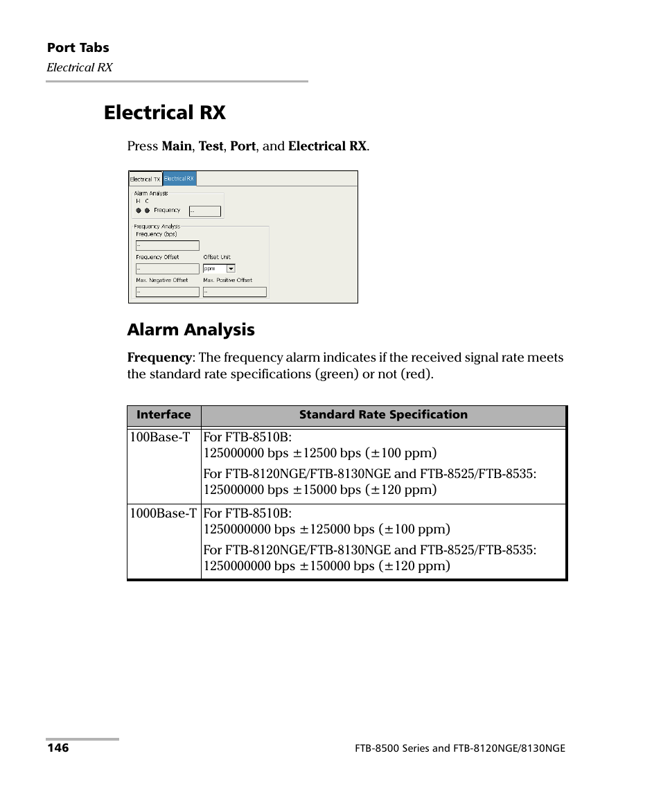 Electrical rx, Alarm analysis | EXFO FTB-8500 Series for FTB-200 User Manual | Page 160 / 513